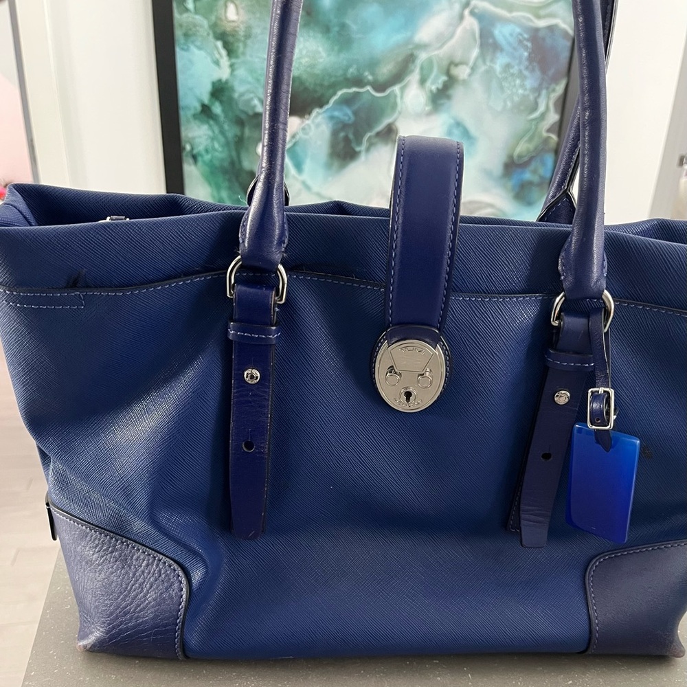 Tumi Navy Blue Leather Tote